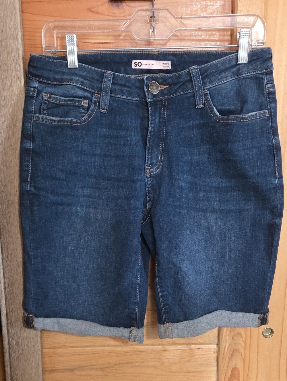 SO Women's Dark Blue Rolled-Hem Denim Bermuda Shorts